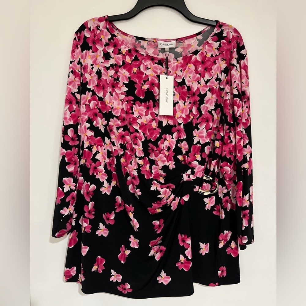 Calvin Klein Pink Floral Blouse - Black Base